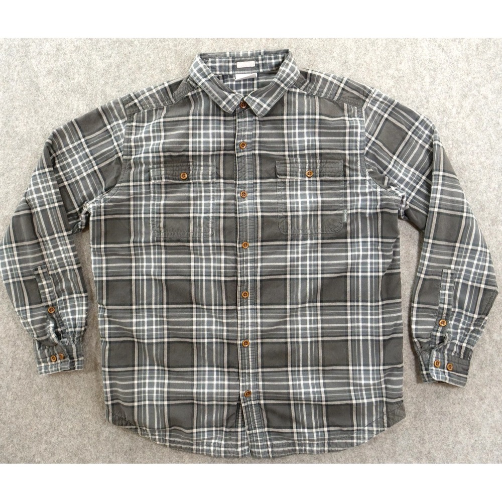 Columbia Shirt Mens Large Gray Button Plaid Long Sleeve Flare Gun Waffle Lined